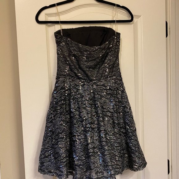 Strapless Black Sparkly Short Dress - Picture 3 of 3